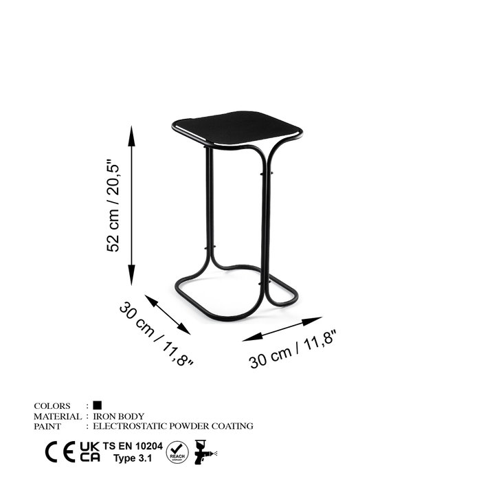 Hanah Home SHB-001 Mesa de Centro de Metal 100%, Negra, 30x52x30 cm